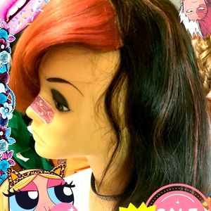 Pink and brown human hair blend wig